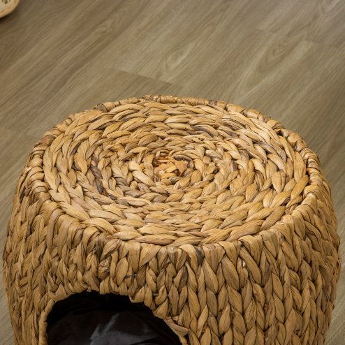 PawHut Wicker Cat House Stool for Rest, Rattan Kitten Bed for Indoor and Outdoor Use, Elevated Pet Bed with Soft Washable Cushion 44 x 43 x 41 cm