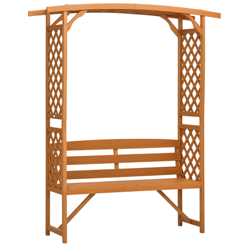 Outsunny Garden Bench, Arch Pergola with Natural Wooden Garden Arbour with Seat for Vines/Climbing Plants for Outdoor Space, Brown