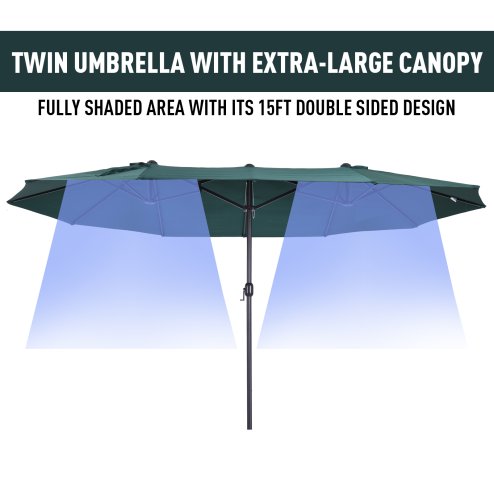 Outsunny 4.6m Large Garden Parasol Double-Sided Sun Umbrella Patio Market Canopy Shade Outdoor Dark Green - NO BASE