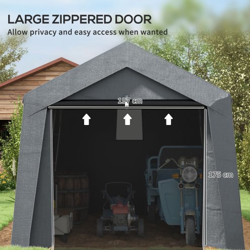 Outsunny 3 x 3(m) Garden Storage Tent, Portable Shed with Heavy Duty Galvanised Steel Frame, Ventilation Window, Roll-up Zipper Door, for Bike, Motorbike, Garden Tools, Dark Grey