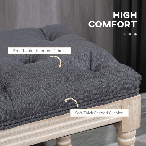 HOMCOM 2-Tier Bed End Bench, Vintage Stool, Wooden Window Seat with Storage Shelf, Button Tufted Upholstered Footstool for Living Room, Bedroom, Entryway, Grey