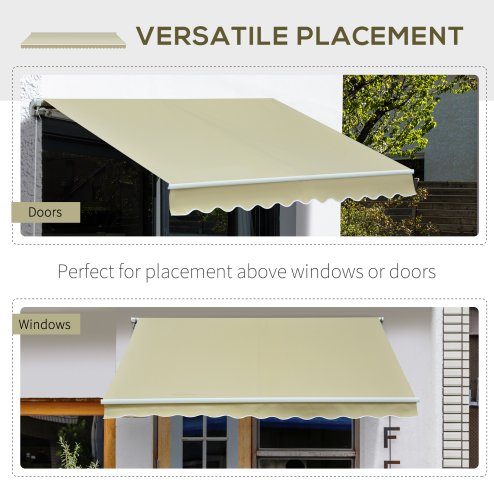 Outsunny 3m x 2.5m Garden Patio Manual Awning Canopy Sun Shade Shelter with Winding Handle Retractable Cream White