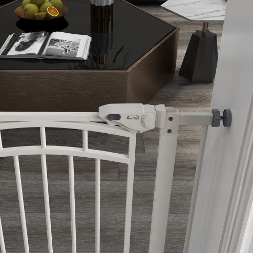 PawHut Dog Stair Gate, Pressure Fit Dog Safety Gate with Automatic Closing System, Double Locking, for Stairs, Doors, Hallways, House, 74-80cm Width, White