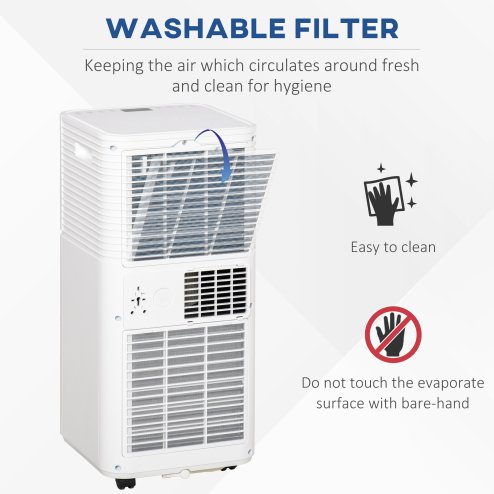 HOMCOM 7000 BTU Portable Air Conditioner for Cooling Dehumidifier Fan, Air Conditioning Unit for Room up to 26m², with Remote, 24H Timer, Window Mount Kit, R290, A Energy Efficiency, 785W