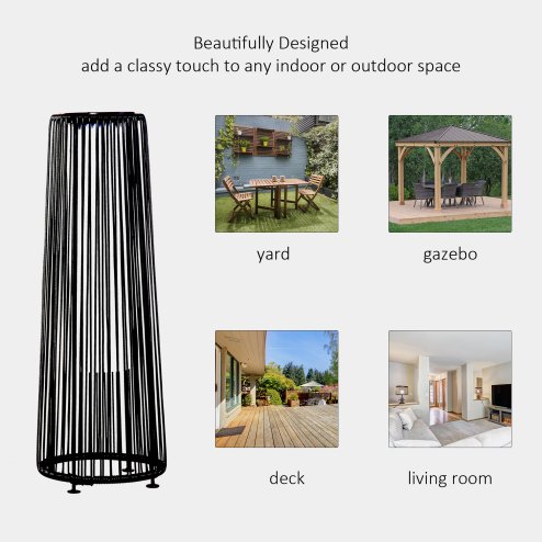 Outsunny Garden Rattan Lamp, 61 cm Tall Solar Rattan Floor Lamp, Solar Garden Light with Auto On/Off LED Light, IP44 Waterproof for Outdoor, Porch, Pathway, Terrace, Black