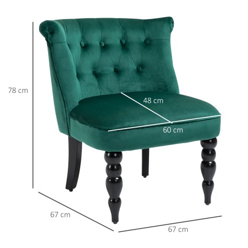 HOMCOM Velvet Accent Chair, Button Tufted Wingback Chair with Rubber Wood Legs for Living Room, Bedroom, Dark Green