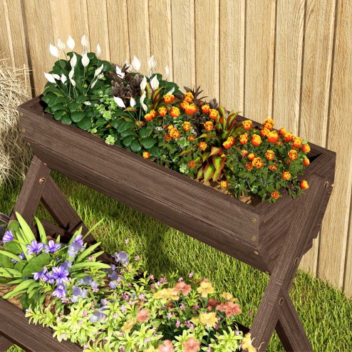 Outsunny 3 Tier 66L Raised Garden Bed Wooden Elevated Planter Box Kit for Flower, Vegetable, Herb, 65 x 75 x 76cm, Tan
