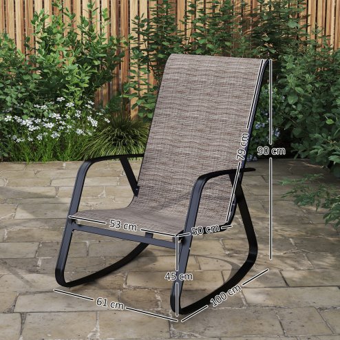 Outsunny Garden Rocking Chair, Ergonomic Outdoor Rocking Chair with Armrests, High Backrest, Steel Frame Relaxing Rocker Armchair Seat for Patio, Balcony, Porch, Light Brown