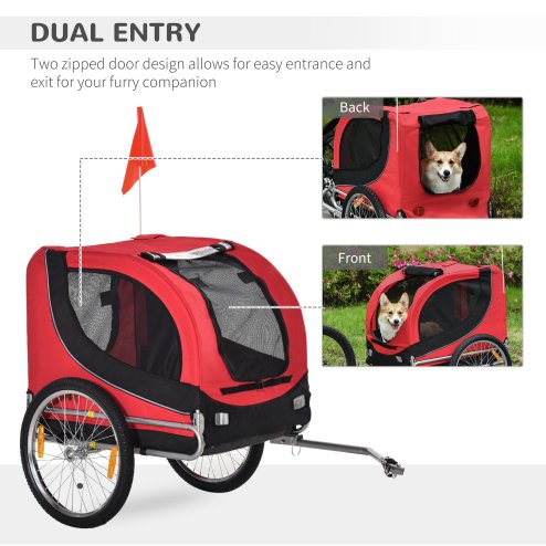 PawHut Steel Dog Bike Trailer Pet Cart Carrier for Bicycle Kit Water Resistant with Hitch Coupler Travel Red and Black