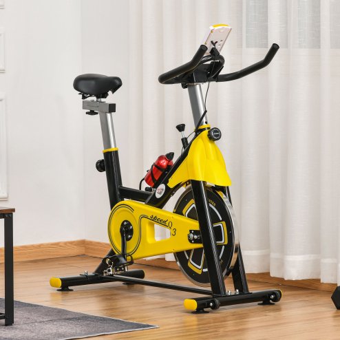 HOMCOM Stationary Exercise Bike w/ 6kg Flywheel, LCD Monitor, Adjustable Resistance, Pad & Bottle Holder, for Indoors, Gyms, Offices, Cardio Workout - Yellow