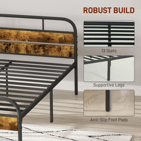 HOMCOM 4ft6 Double Bed Frame with Headboard, Platform Bed Frame with Underbed Storage, Slat Support, No Box Spring Needed, Easy Assembly, Rustic Brown