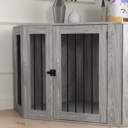 PawHut Dog Crate Furniture, Side Table Dog Kennel with Cushion, Large Door, for Large Dogs - Grey