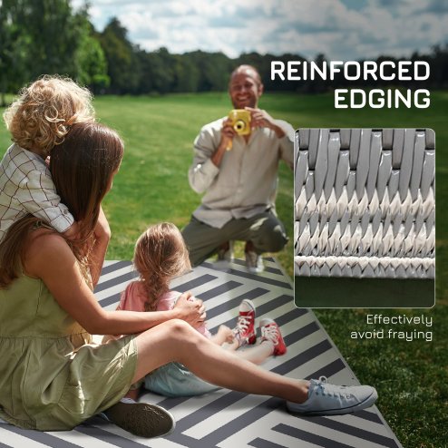 Outsunny Reversible Outdoor Rug with Carry Bag, Waterproof Plastic Straw Mat for Garden, Deck, RV, Picnic, Beach, Camping, 182 x 274cm, Grey and Cream