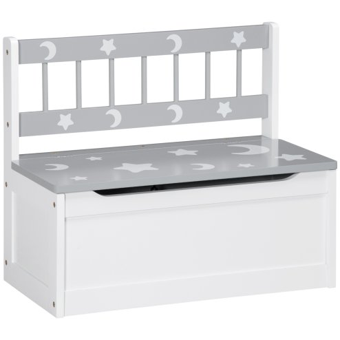 ZONEKIZ 2 In 1 Wooden Toy Box, Kids Storage Bench, Toy Chest with Safety Rod - Grey