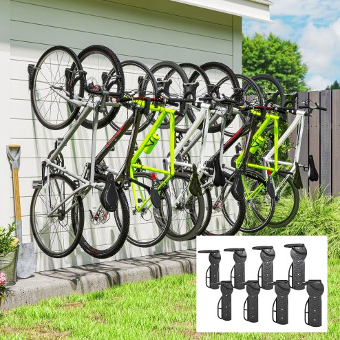 SPORTNOW 8 Pack Bike Rack, Wall Mounted Bicycle Hanger Hook, Foldable Garage Bike Wall Rack, Bicycle Storage Holder for Indoor Outdoor Use