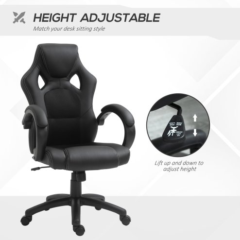 Vinsetto Gaming Chair Faux Leather Swivel Computer Racing Gamer Desk Chair for Home Office with Wheels, Black