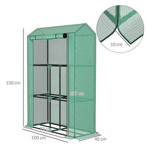 Outsunny 3 Tier Mini Greenhouse with Reinforced PE Cover, Portable Small Greenhouse with Roll-Up Door, 100 x 40 x 150cm, Green
