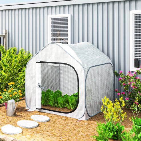 Outsunny Mini Pop Up Greenhouse with Reinforced PE Cover, Foldable Small Greenhouse with Zipper Door for Indoor Outdoor, 150 x 148 x 148 cm, White