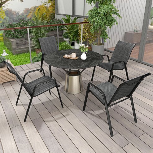 Outsunny Stackable Outdoor Chairs Set of 4, Rattan Garden Chairs with Armrests and Backrest for Deck, Grey