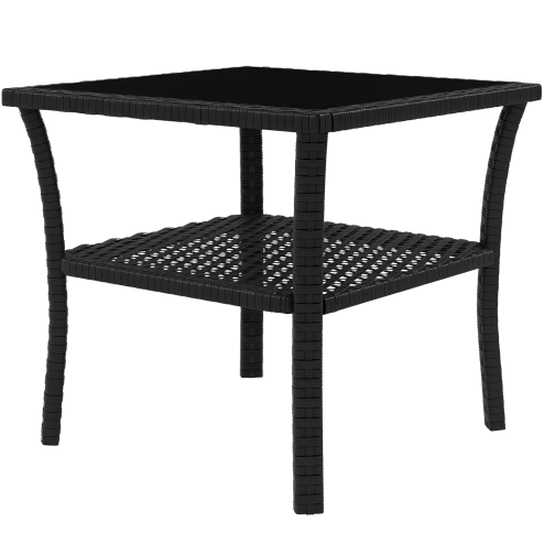Outsunny 50cm Outdoor PE Rattan Coffee Table, Patio Wicker Two-tier Side Table with Glass Top, for Patio, Garden, Balcony, Black