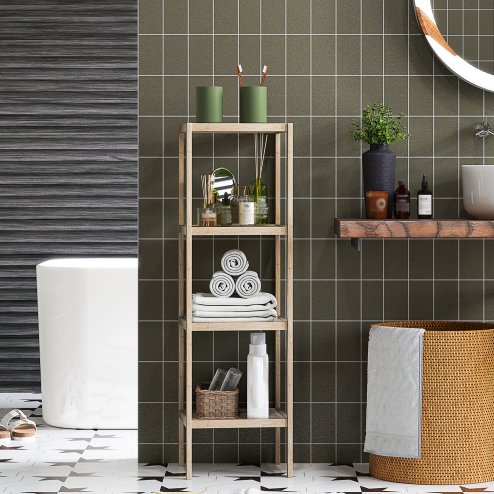 HOMCOM 4-Tier Bamboo Bathroom Storage Shelves, Freestanding Storage Shelving Unit, Multifunctional Display Plants Stand Shelf Rack Organiser