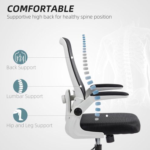 HOMCOM Executive Office Chair, Ergonomic Mesh High Back Desk Chair with Flip-up Armrest, Adjustable Lumbar Support, Black