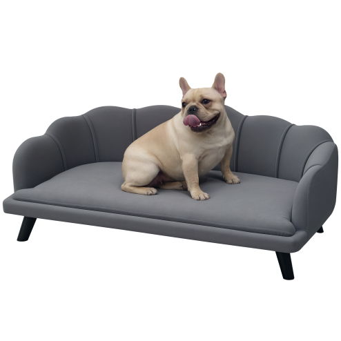 PawHut Dog Sofa for Medium, Large Dogs, Shell Shaped Pet Couch Bed w/ Legs, Cushion, Washable Cover - Grey