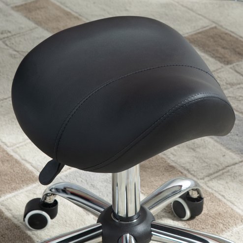 HOMCOM Cosmetic Stool 360?? Rotate Height Adjustable Salon Massage Spa Chair Hydraulic Rolling Faux Leather Saddle Stool Mobility, Black