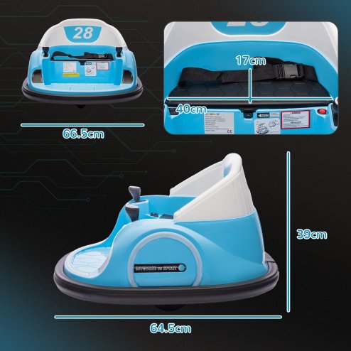 AIYAPLAY Kids Bumper Car, 360 Rotation 12V Waltz Car, Battery Powered Ride-On Toy with Remote Control, Dual Joystick, Music, USB, LED Lights, Horn, for Ages 1.5-5 Years, Blue