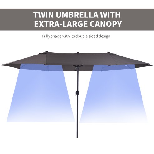 Outsunny 4.6m Large Garden Parasol Double-Sided Sun Umbrella Patio Market Canopy Shade Outdoor Grey - NO BASE