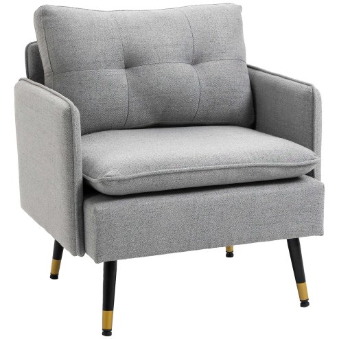 HOMCOM Modern One Seater Sofa, Button Tufted Armchair with Cushions and Steel Legs, Accent Chair for Living Room, Guest Room, Grey