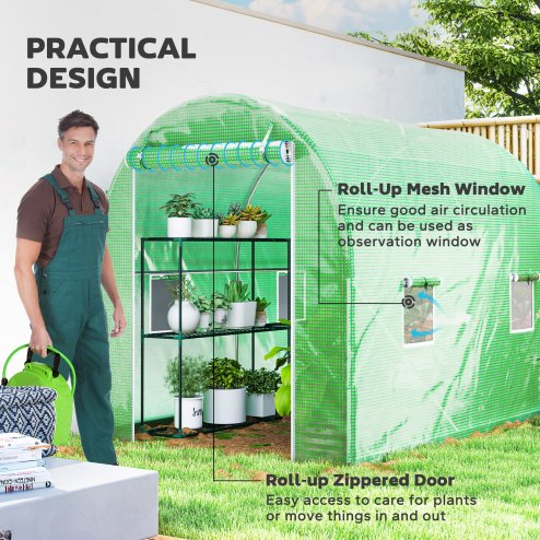 Outsunny 3L x 2W x 2H m Polytunnel Greenhouse, Walk-in Polytunnel Outdoor Garden Flower Vegetable Planter with Zipped Door
