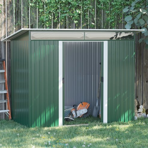 Outsunny 8.5 x 4ft Metal Shed with Lightsky Panels, Garden Storage Tool House with Double Doors for Garden, Patio and Lawn, Green