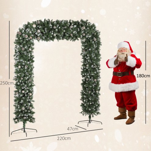 HOMCOM 8.2 ft Snow Frosted Christmas Tree Arch, Christmas Arch Doorway Decor with 2100 Tips and 96 Pinecones, Artificial Xmas Tree with Metal Stand for Indoor, Green