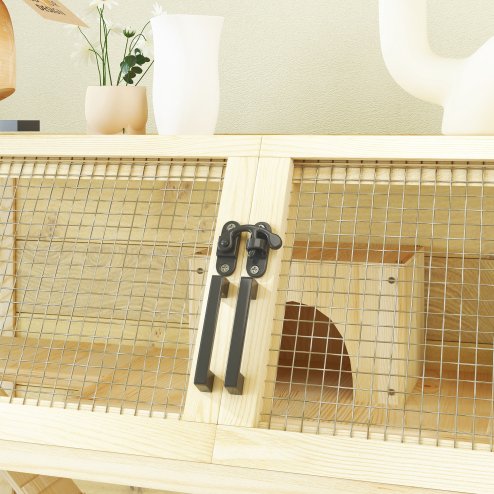 PawHut Hamster Cage, Wooden Gerbil Cage with Storage Shelf, Wheels, Ramps, Water Bottle, Hut, Seesaws, for Dwarf, Syrian, Gerbil