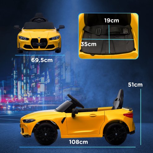 AIYAPLAY BMW M4 Licensed Electric Car for Kids, 12V Kids Electric Ride on with Remote Control, Suspension, Music, Horn, LED Lights, for Ages 3-5 Years, Yellow