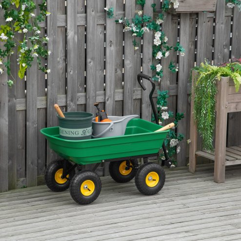 Outsunny 75 Litre Large Garden Cart, Tipping Wheelbarrows Heavy Duty Garden Dump Trolley 200kg Capacity for Festivals, Tools, Plants, Logs - Green