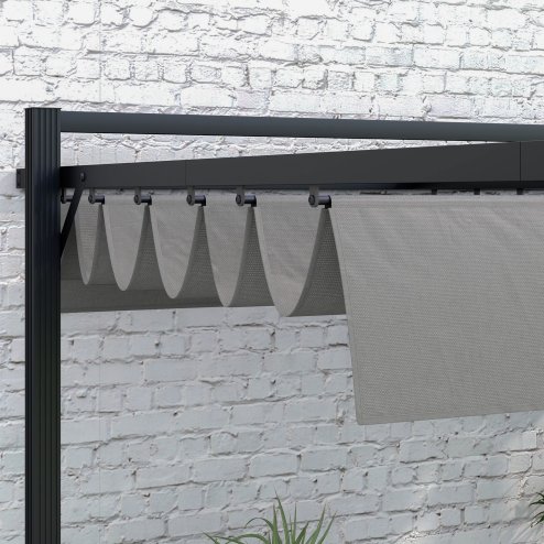 Outsunny 3 x 3(m) Pergola with Retractable Roof Canopy, Aluminium Frame Garden Gazebo Outdoor Sun Shade Shelter for Grill, Patio, Deck, Dark Grey