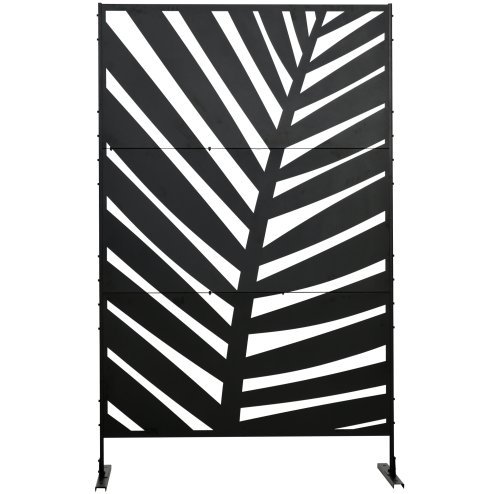 Outsunny Decorative Garden Privacy Screen with Stand, 6.5FT Freestanding Metal Outdoor Divider, Decorative Privacy Panel with Expansion Screws for Garden Pool Hot Tub, Banana Leaf Style, Black