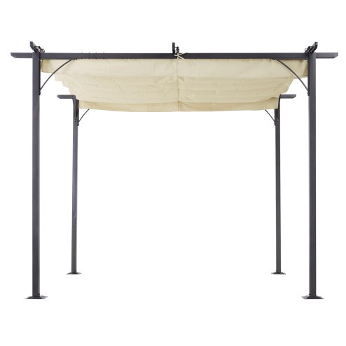 Outsunny 3 x 3(m) Metal Retractable Pergola, Garden Gazebo Metal Pergola Canopy Outdoor Sun Shade Shelter for Party BBQ, Beige