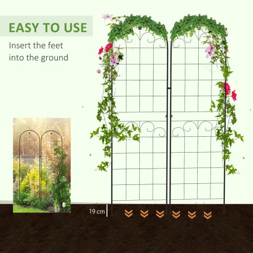 Outsunny Set of 2 Garden Trellis, Metal Trellis for Climbing Plants Support Frames, 50 x 180cm, Floral Design