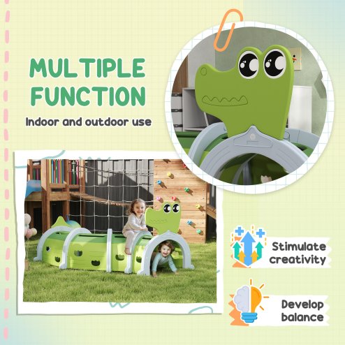 AIYAPLAY Kids Play Tunnel, Toddler Tunnel for Ages 3-6 Crawl and Climb, Play Tunnel for Kids with Crocodile Design, Kids Indoor Outdoor Playground, Green