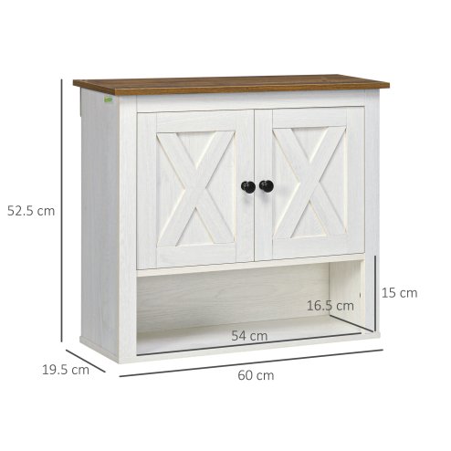 kleankin Farmhouse Bathroom Cabinet Wall Mounted, Bathroom Wall Cabinet with Storage Shelves and Cupboard, Ash Wood-Effect