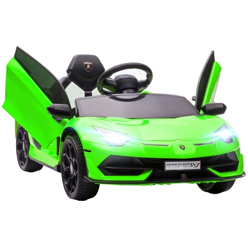 HOMCOM Lamborghini Aventador Licensed Kids' Electric Ride-on with Remote Control, 12V Powered Electric Car for Kids with Butterfly Doors, Auxiliary wheels, Music, Horn, Suspension - Green