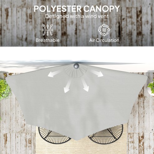 Outsunny 2.7m Garden Half Parasol, Outdoor Balcony Umbrella with 5 Steel Ribs, Patio Sun Shade, Light Grey