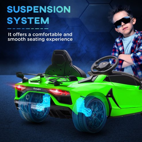 HOMCOM Lamborghini Aventador Licensed Kids' Electric Ride-on with Remote Control, 12V Powered Electric Car for Kids with Butterfly Doors, Auxiliary wheels, Music, Horn, Suspension - Green