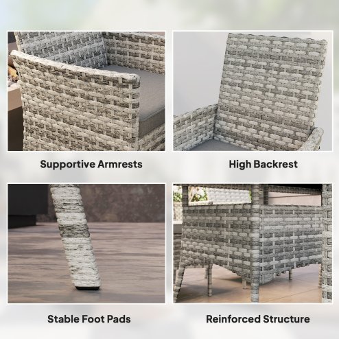 Outsunny Rattan Garden Furniture Set, 6 Seater Outdoor Dining Table and Chairs with Cushions, 150 x 90cm Rectangular Tempered Glass Table, 6 Armchairs, for Terrace, Conservatory, Balcony, Mixed-Grey