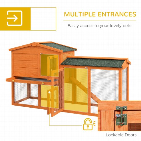 PawHut Rabbit Hutch Outdoor, 2 Tier Guinea Pig Hutch with Run, Ramp, Slide-out Tray, Asphalt Roof, 150 x 45 x 85cm