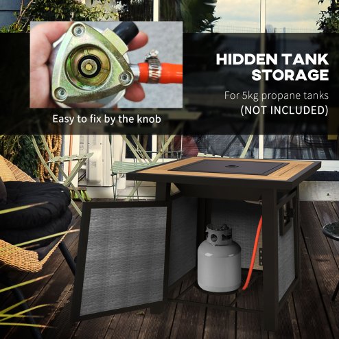 Outsunny Propane Gas Fire Pit Table, 50000 BTU Smokeless Firepit Outdoor Patio Heater with Waterproof Cover, Glass Beads and Lid, 71 x 71 x 66.5cm, Dark Grey