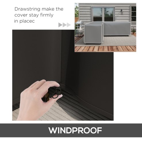 Outsunny L-Shaped Garden Furniture Cover with PU Coating, 420D Oxford Fabric Rattan Corner Sofa Cover, Waterproof Anti-UV Dustproof Windproof, Black, 250 x 250 x 79cm